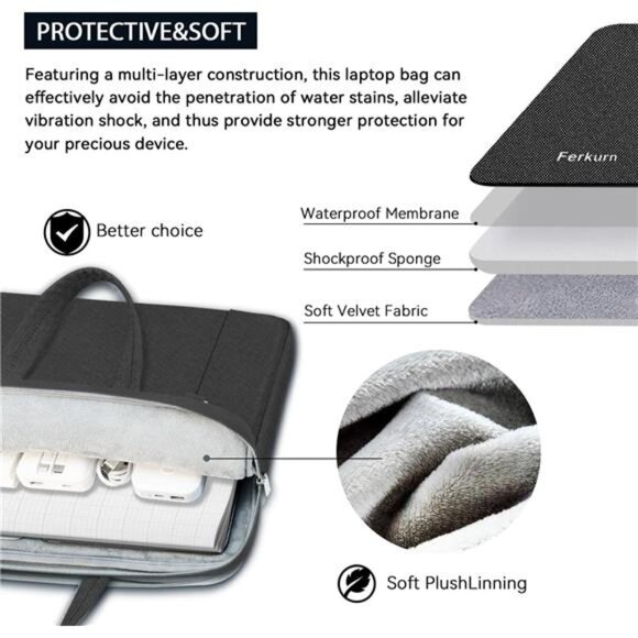 Laptop Case Bag 17 17.3 inch Women Men Computer Sleeve with Shoulder - Picture 4 of 8